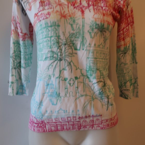 Womens Leo & Ugo White Multicolor V-Neck Print Design Sweater 2 US/M * - Picture 7 of 12